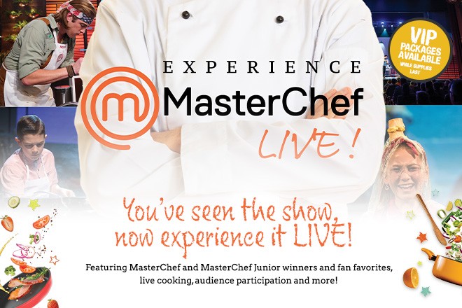 Masterchef Live Logo on culinary-themed background