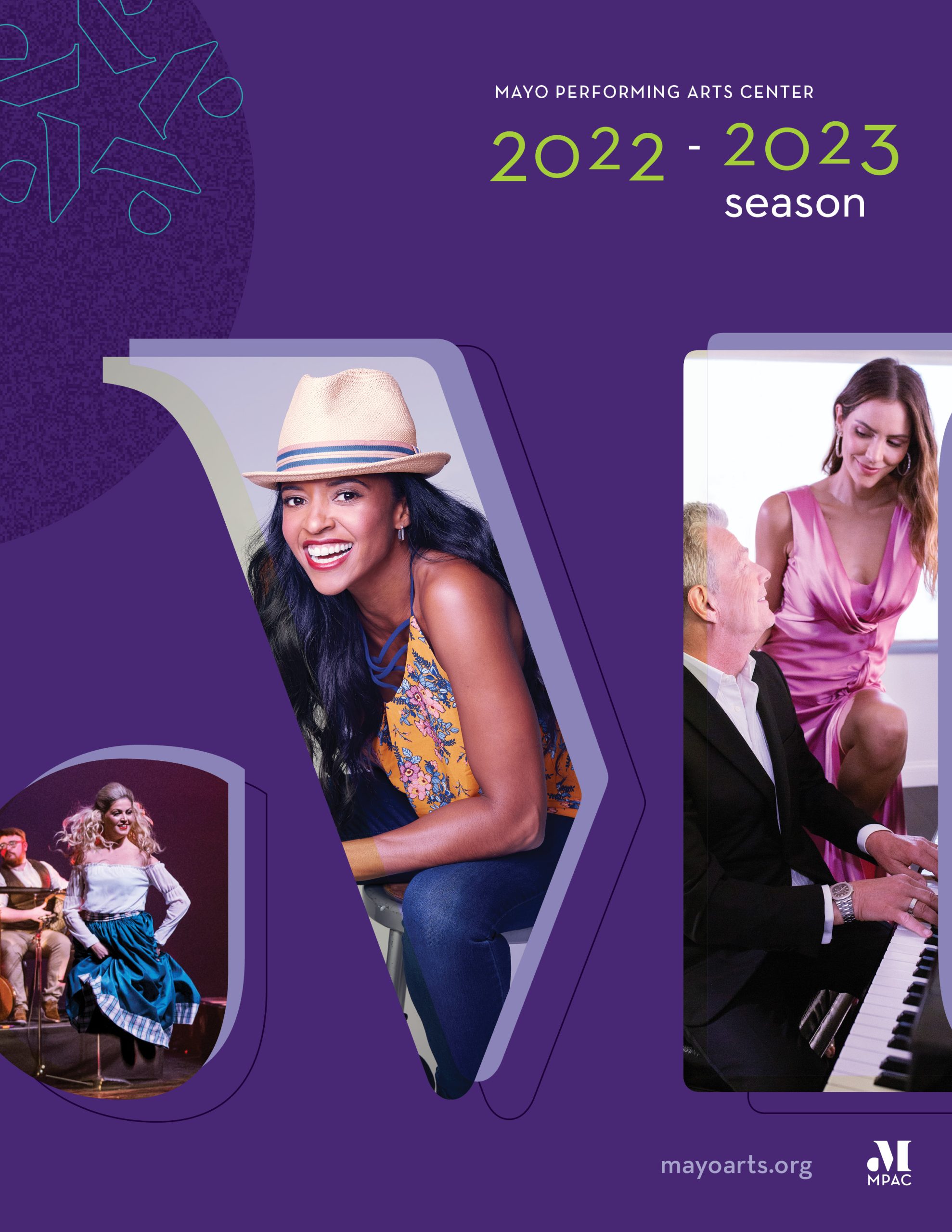 2223 Season Brochure Cover featuring Renee Elise Goldsberry, Dublin Irish dance, and David Foster and Katharine McPhee