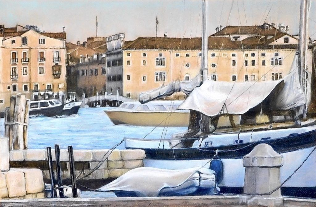 Peter Gallo,the Busy Canal, Pastel Pencil,29x22x2,$600 Peter Gallo