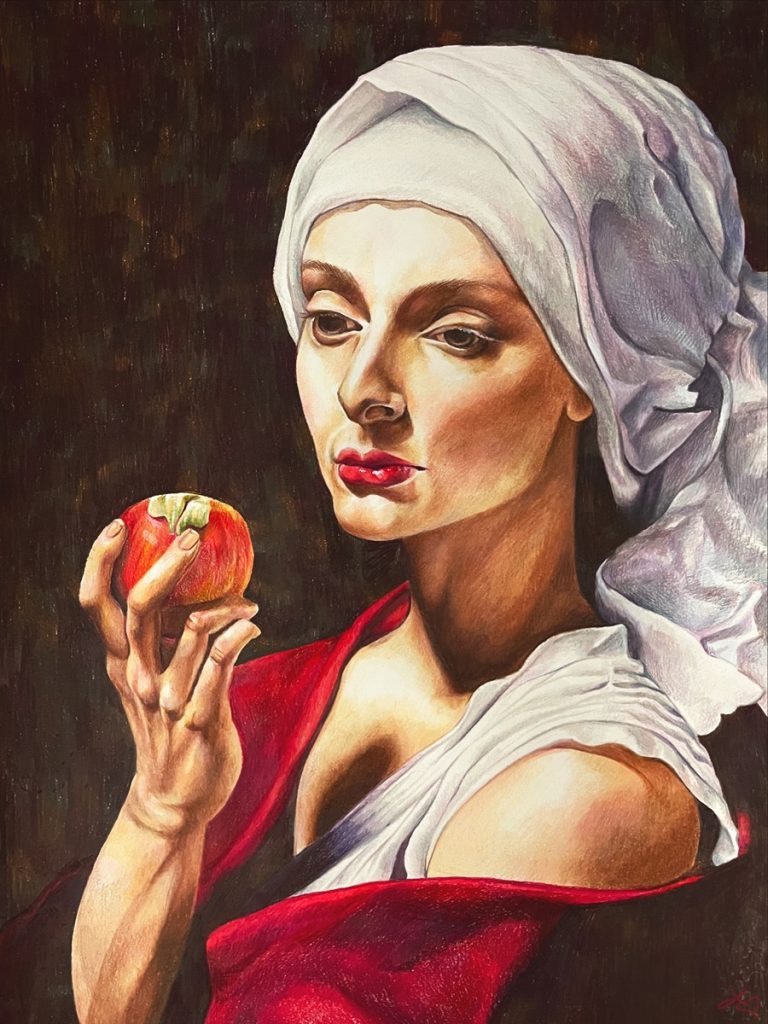 Lauran Apple Portrait, Colored Pencil, 2025 Copy